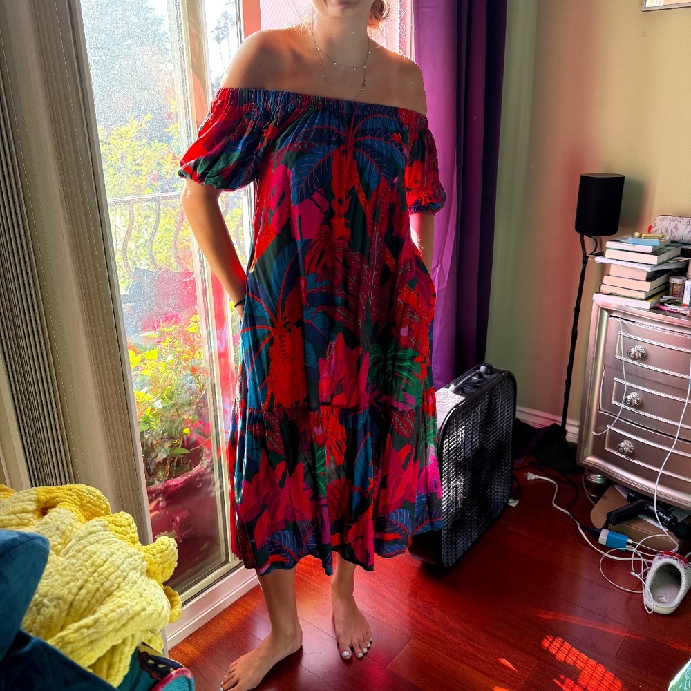 Farm Rio Off Shoulder Dress - Small Multi Color